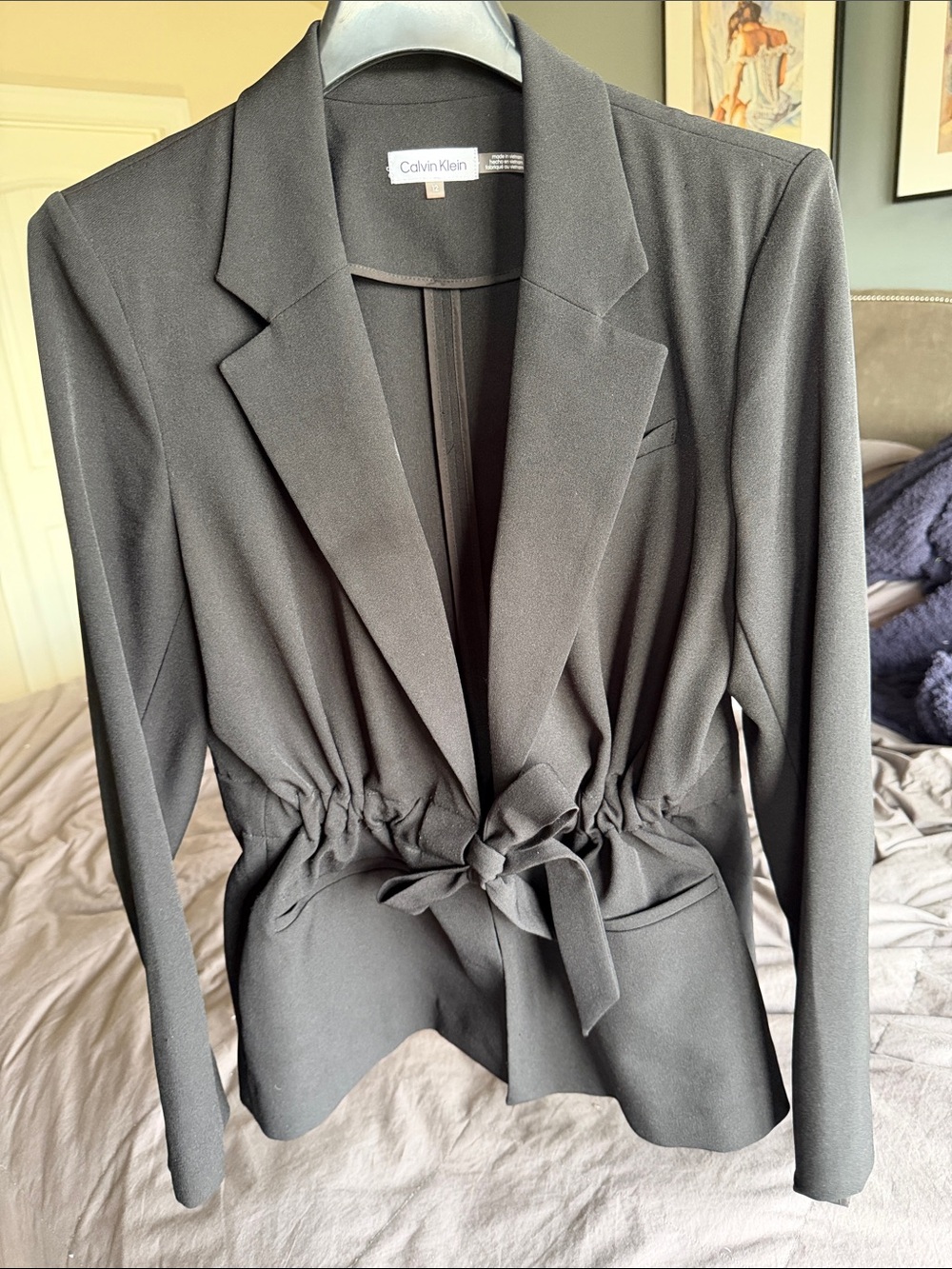 Calvin Klein Black Tie-Waist Notch-Lapel Blazer